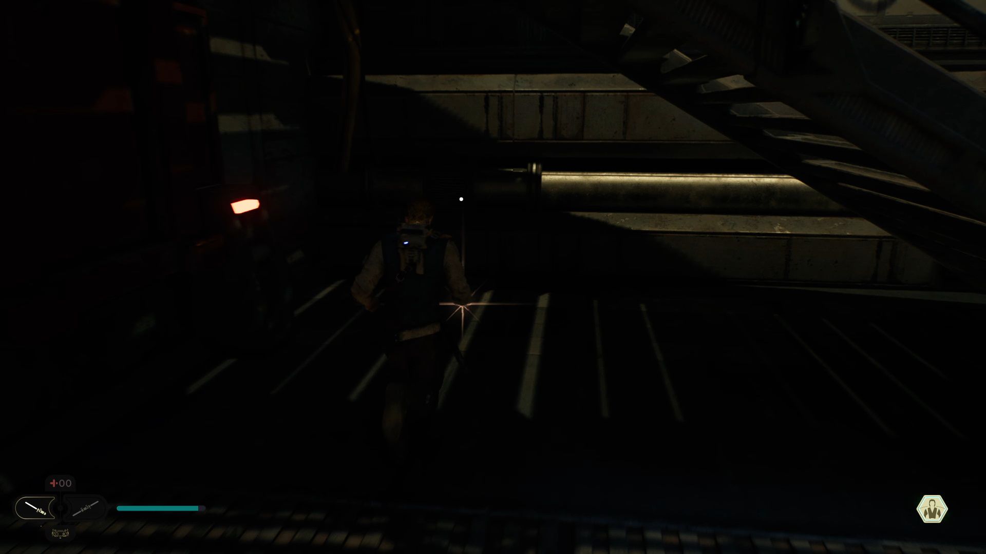 Star Wars Jedi Survivor, Cal finding a Priorite Shard under the stairs before the K-504 boss battle