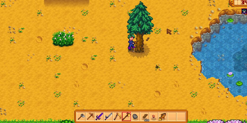 Stardew ValleyFarmer hitting a tree with an axe