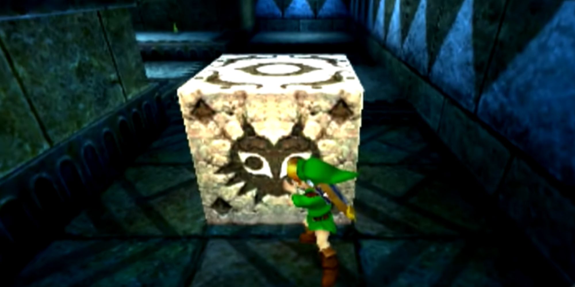 Link pushing a block in Majora's Mask