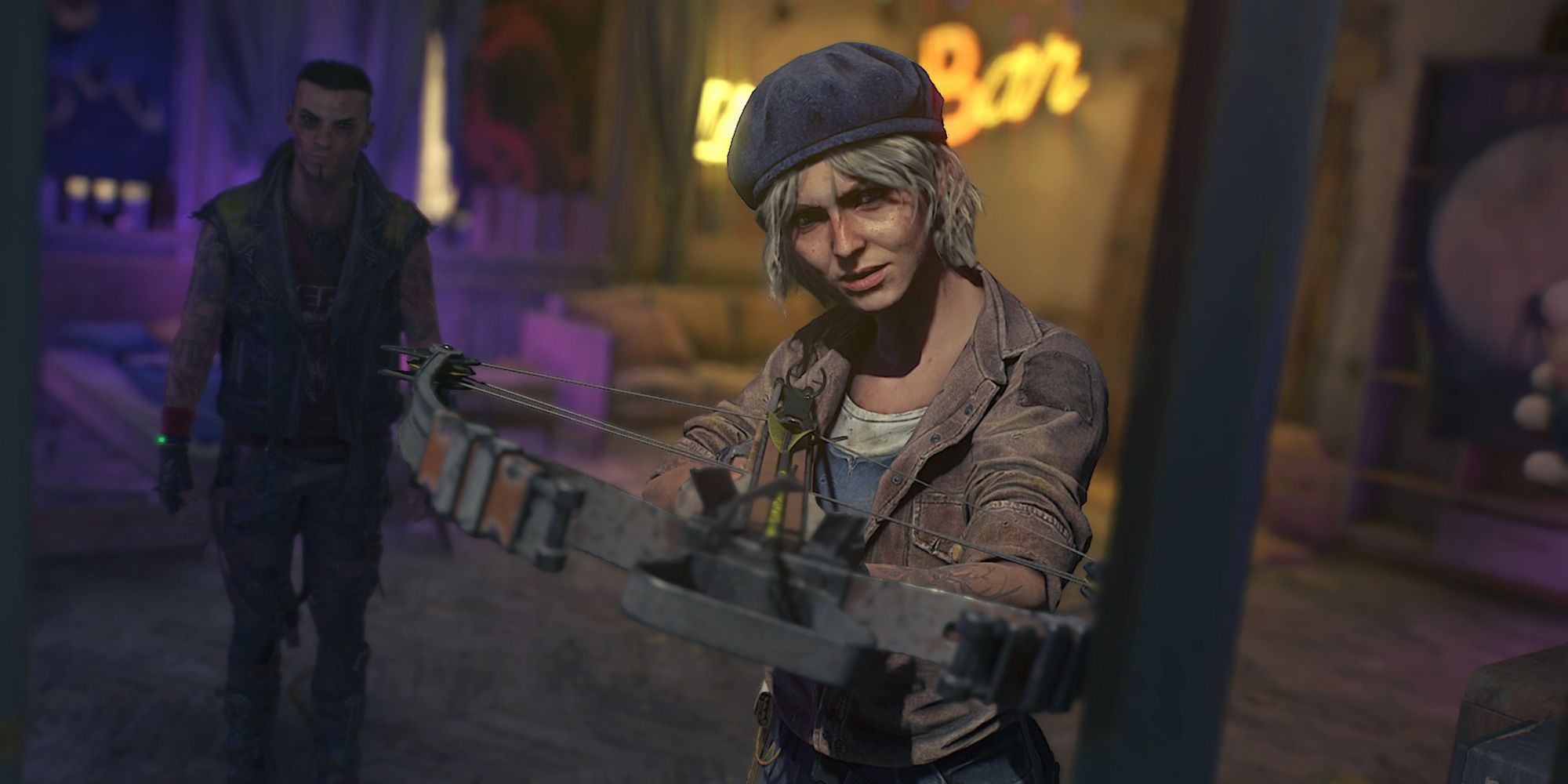Dying Light 2: Survivor Pointing A Crossbow At The Protagonist