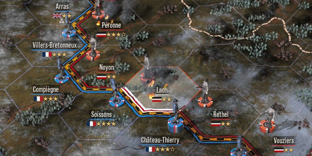 a section of the 1914 strategic map in the great war: western front, focused on laon