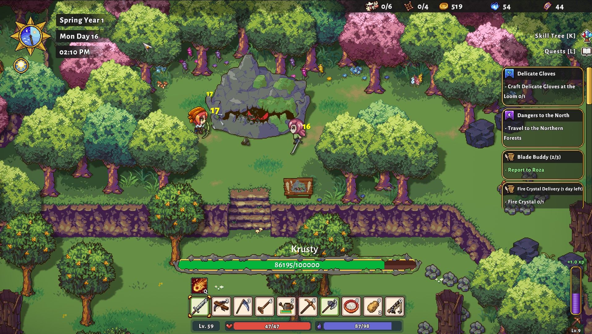 the player and lynn battling krusty in sun haven