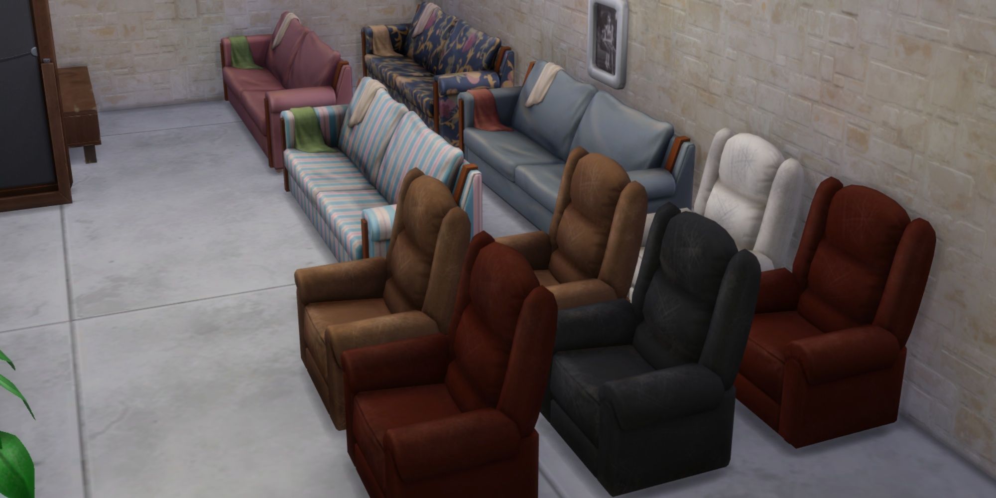 The sims 4 basement treasures - Couches in six colors and recliners in six colors
