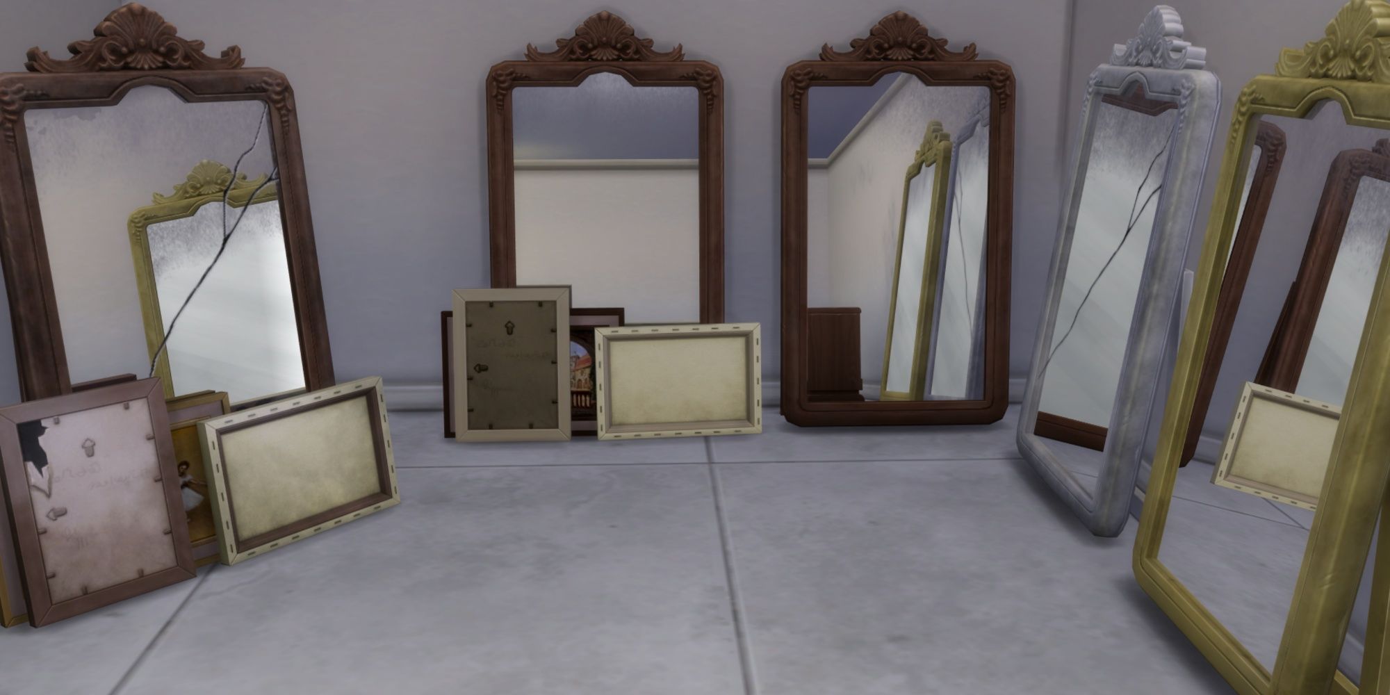 the sims 4 basement treasures - ornate mirror in multiple colors, with and without canvas