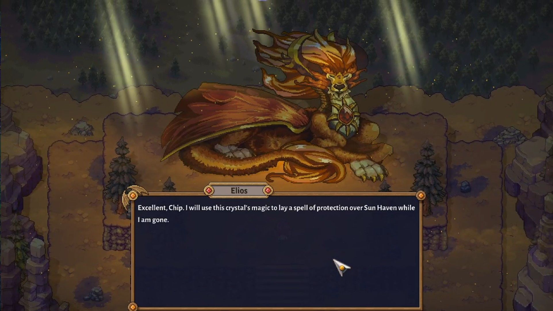the sun dragon elios speaking to the player in sun haven