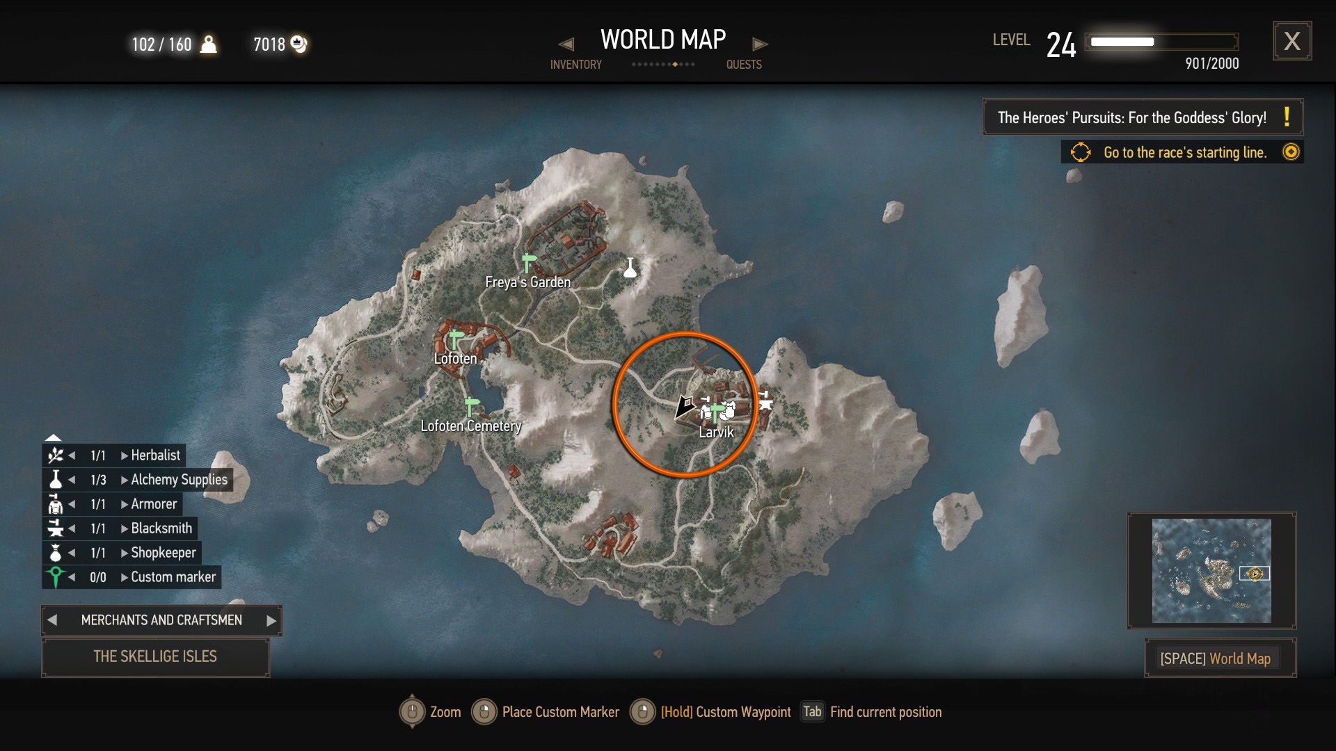 A screenshot of Hindarsfjall, with an orange circle over a race's starting location.