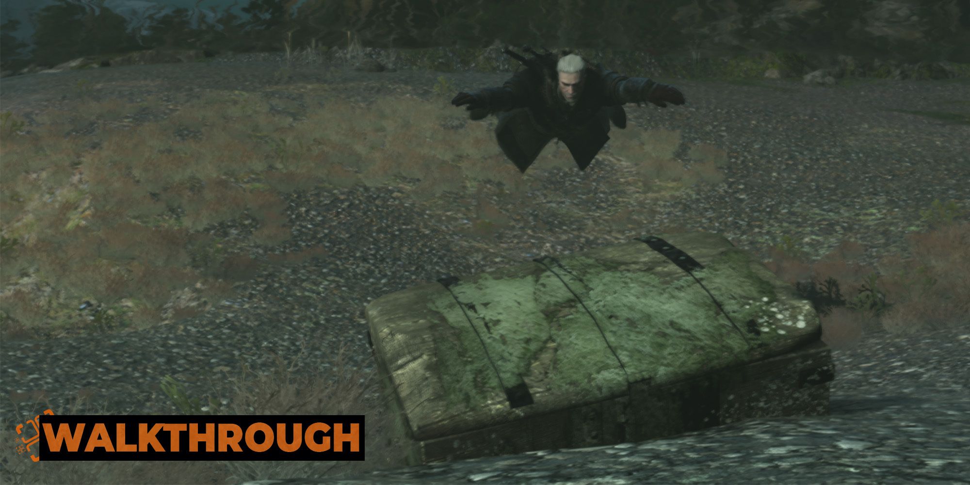 A screenshot of Geralt swimming towards a sunken chest in Skellige.