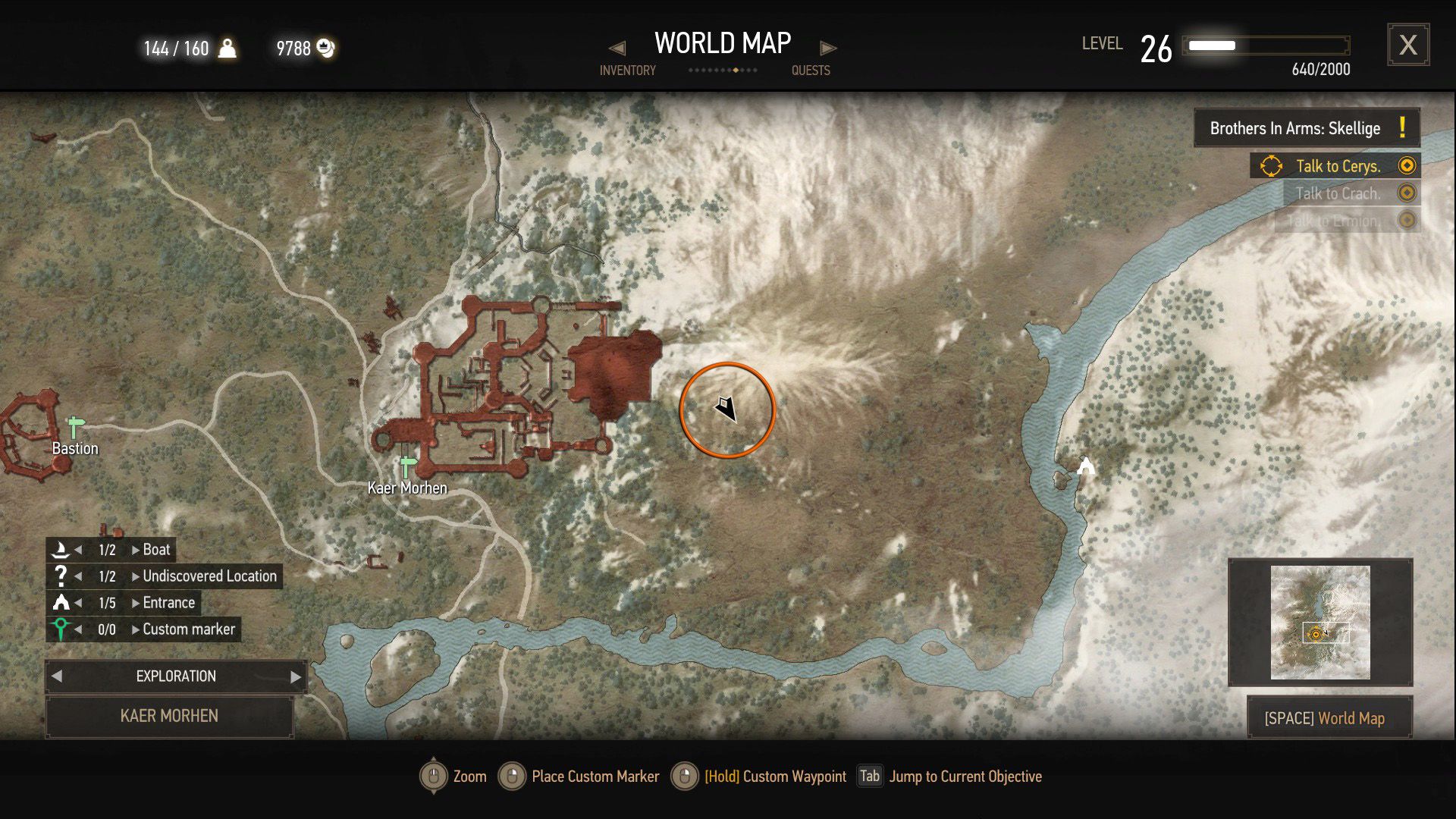 A screenshot of The Witcher 3's map, where a quest takes place.