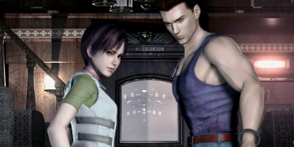 Rebecca and Billy looking over their shoulders in Resident Evil Zero the video game