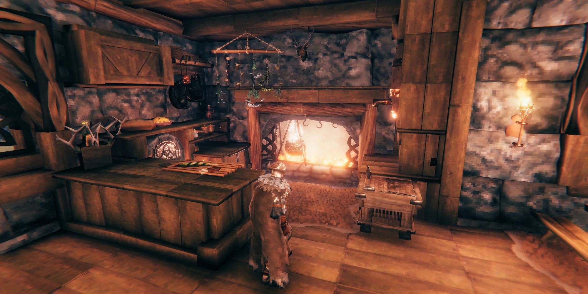 valheim player standing in complete kitchen