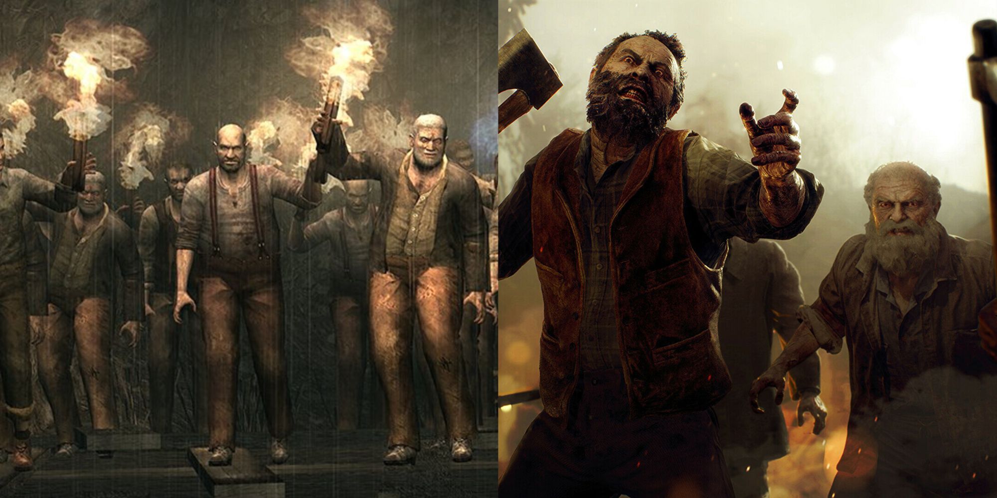 Resident Evil 4 Villagers with torches and weapons