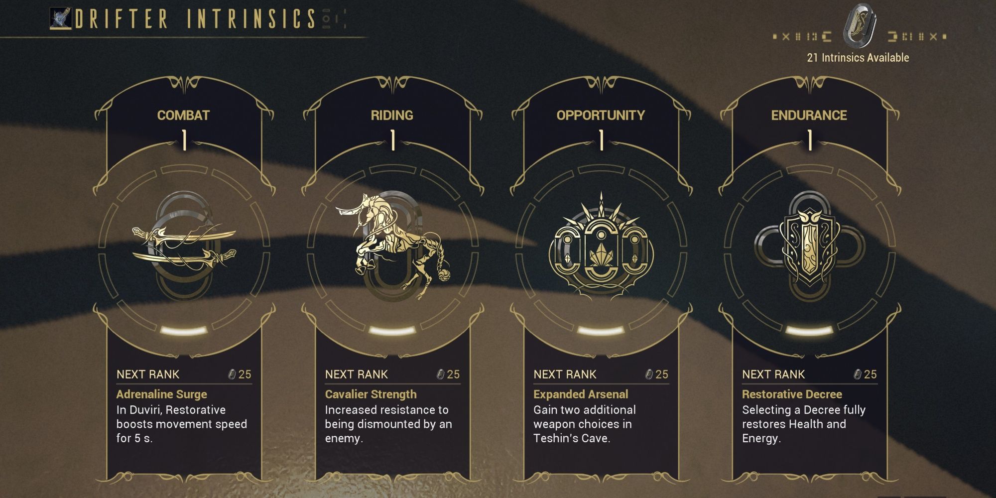 Warframe Drifter Intrinsics Menu
