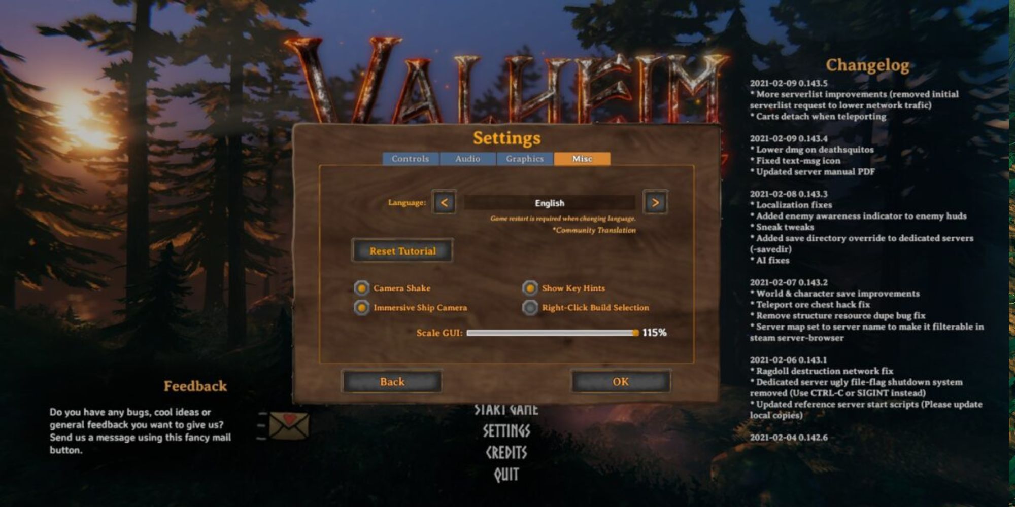 Valheim user interface and settings