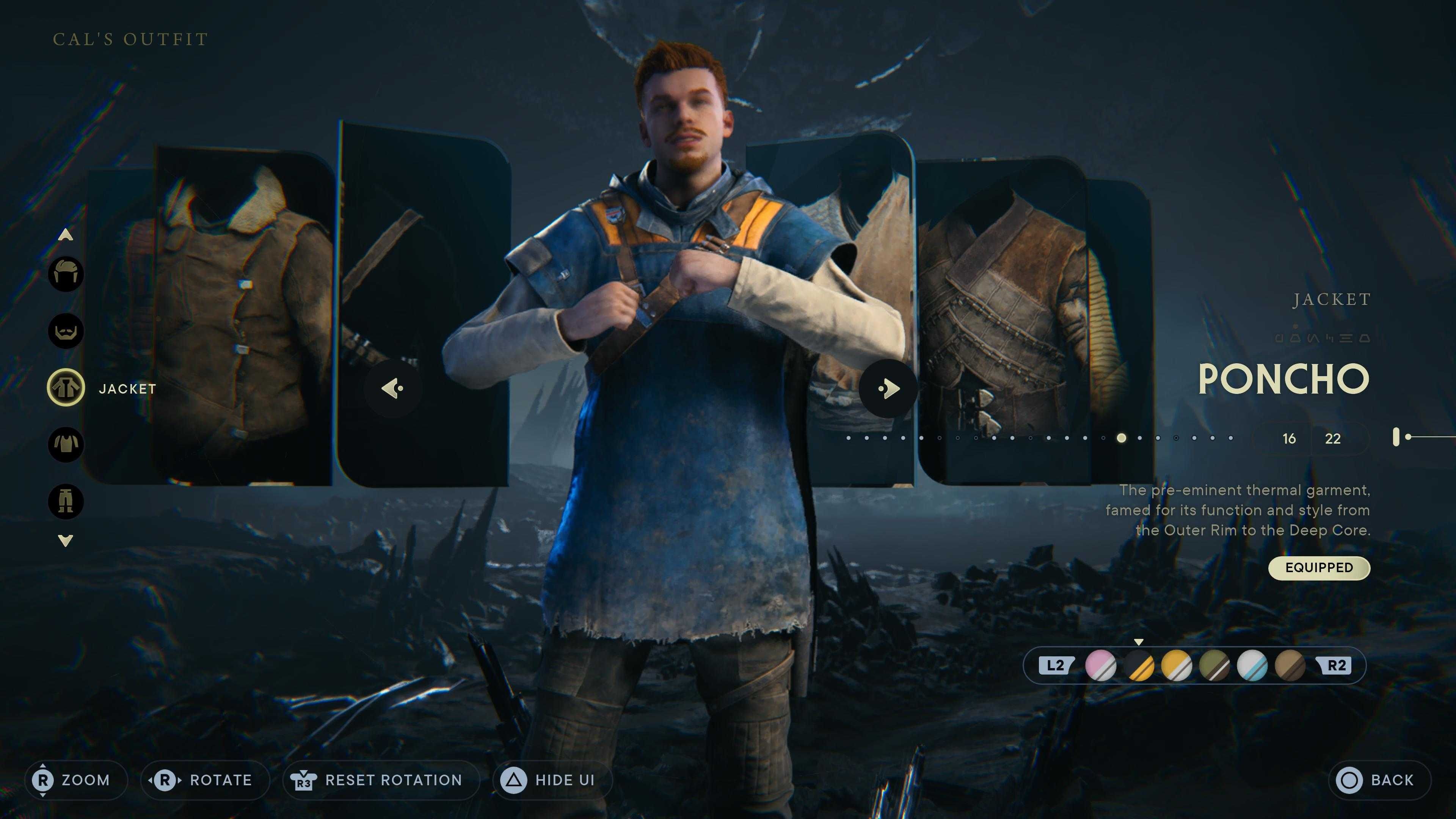 Cal doing a little dance after equipping a poncho.