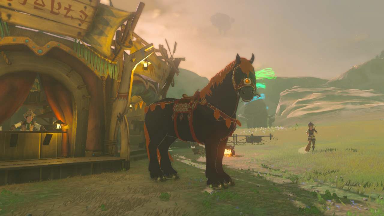 Black Giant Stallion In Front Of Stables