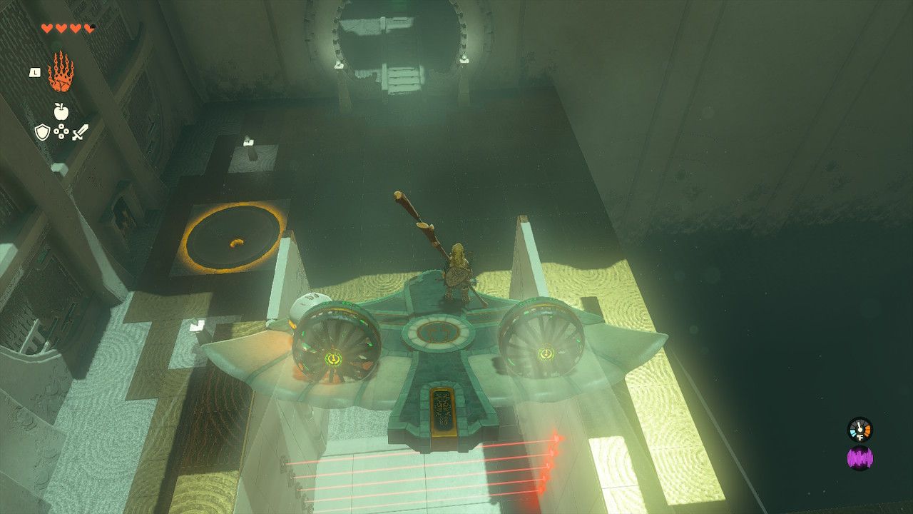 Link Uses The Glider To Descend With Ball To Final Switch And Puzzle End In Tears of the Kingdom
