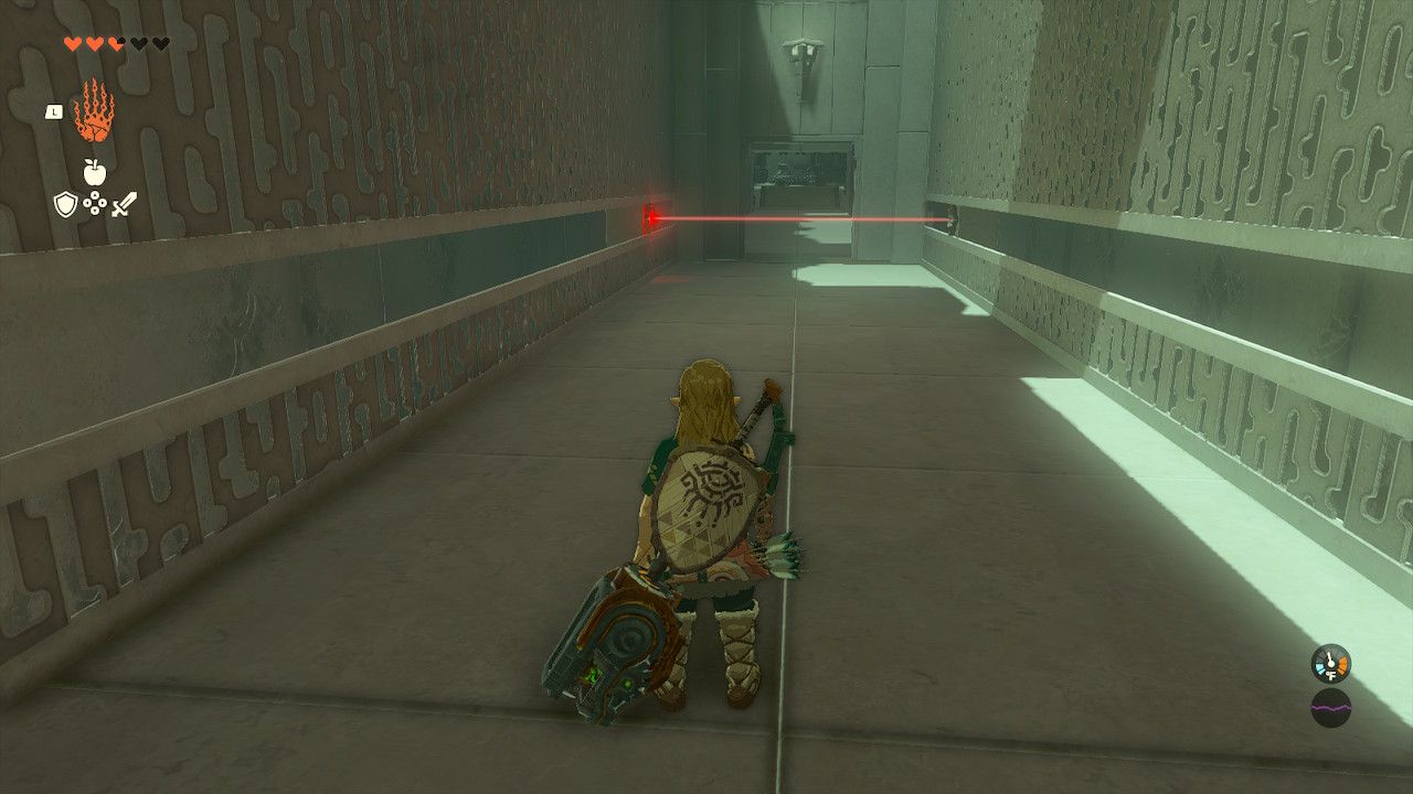Link Faces Moving Laser He Must Duck Under in The Legend of Zelda Tears of the Kingdom.