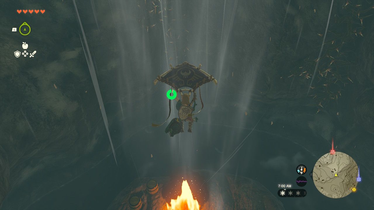 Link Flies On Updraft From Pinecone Lit Fire Below In Tears Of The Kingdom