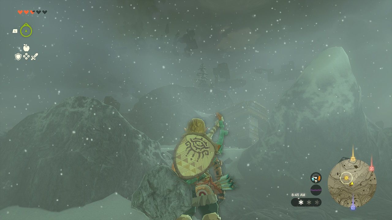 Link Looks To Lone Cedar Atop Mountain In Distance In Tears Of The Kingdom
