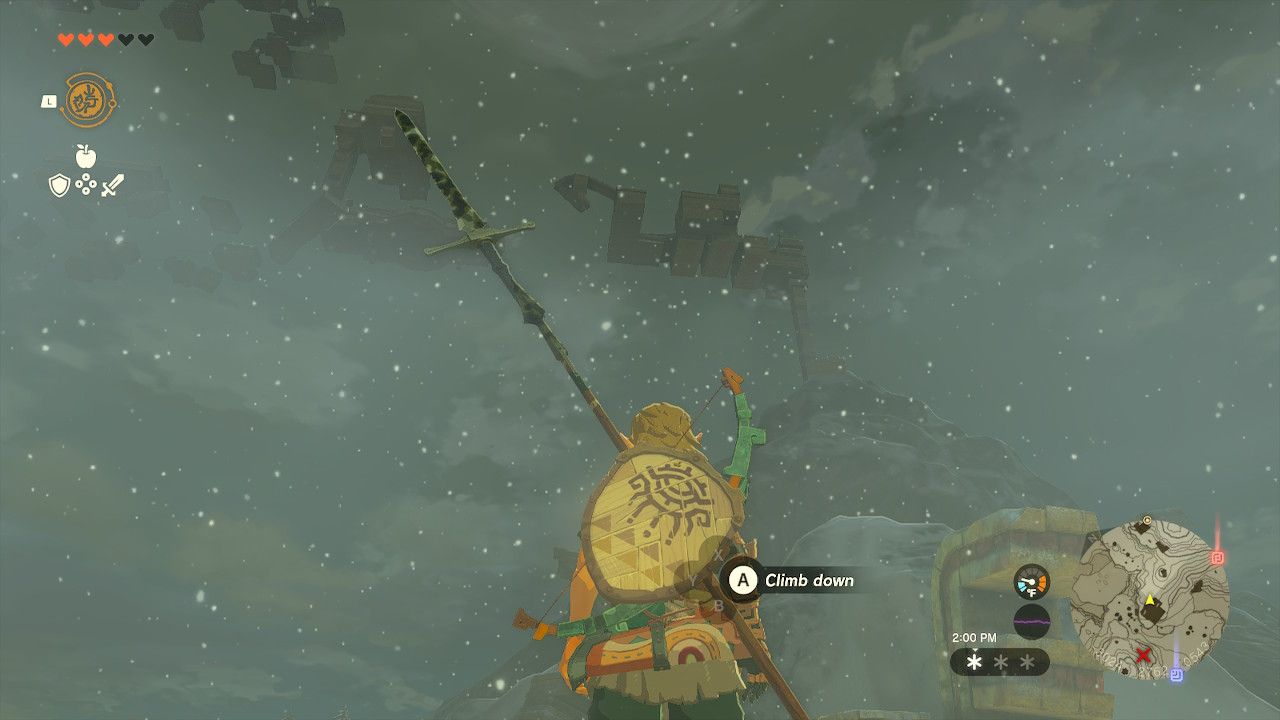 Link Looks Toward Pillar At Summit Of Mountain On Way To Wind Dungeon In Tears Of The Kingdom