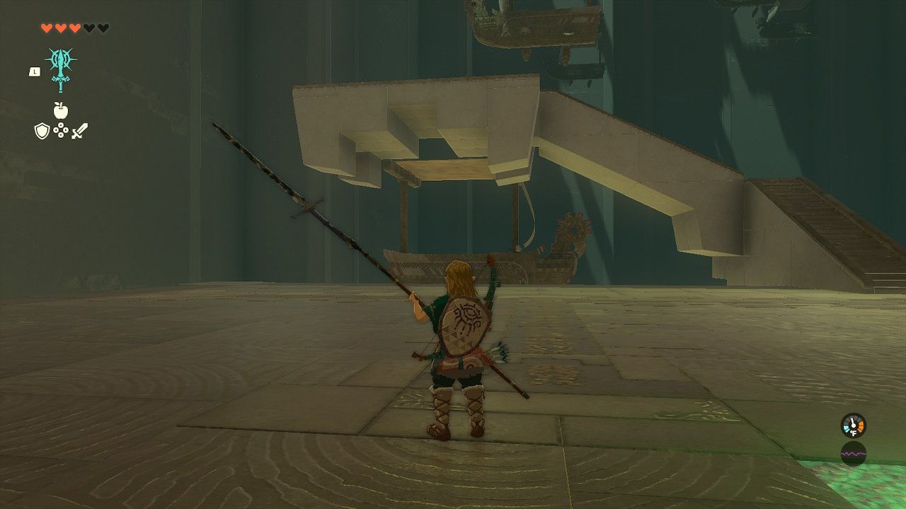Link Enters Mayaumekis Chamber And Sees Boat And Stairs In Tears Of The Kingdom