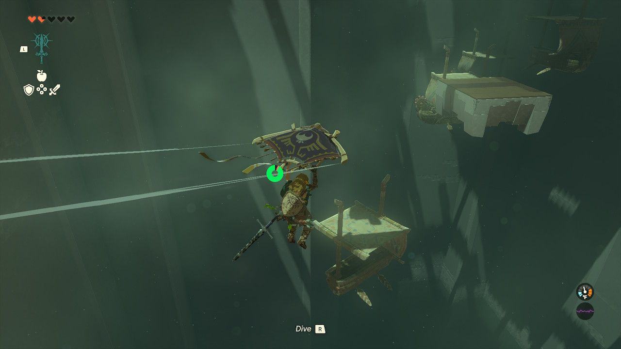 Link Glides Over To The Circling Boat In Mayaumekis Shrine In Tears Of The Kingdom