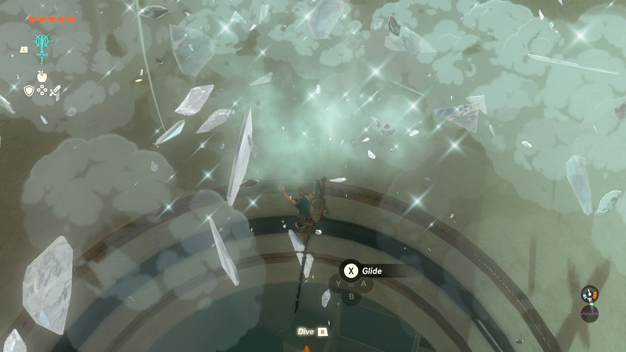 Link Breaks Ice Falling Through In Gatakis Shrine in The Legend Of Zelda Tears Of The Kingdom.