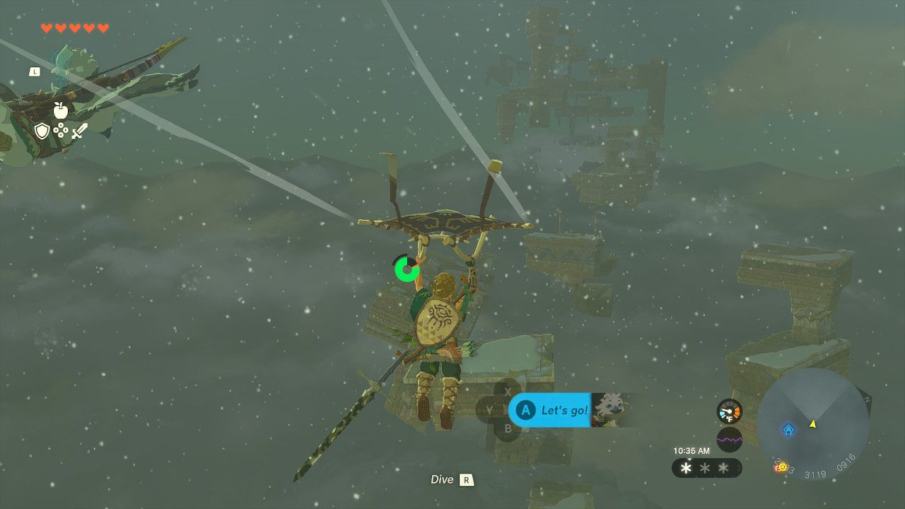Link Glides Away From Mayaumekis Shrine Toward Skyward Path In Tears Of The Kingdom