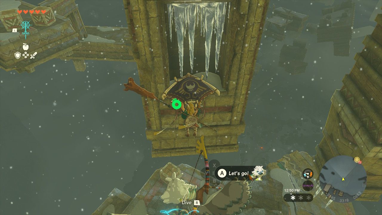 Link Glides To A Pillar Window Filled With Icicles In Tears Of The Kingdom