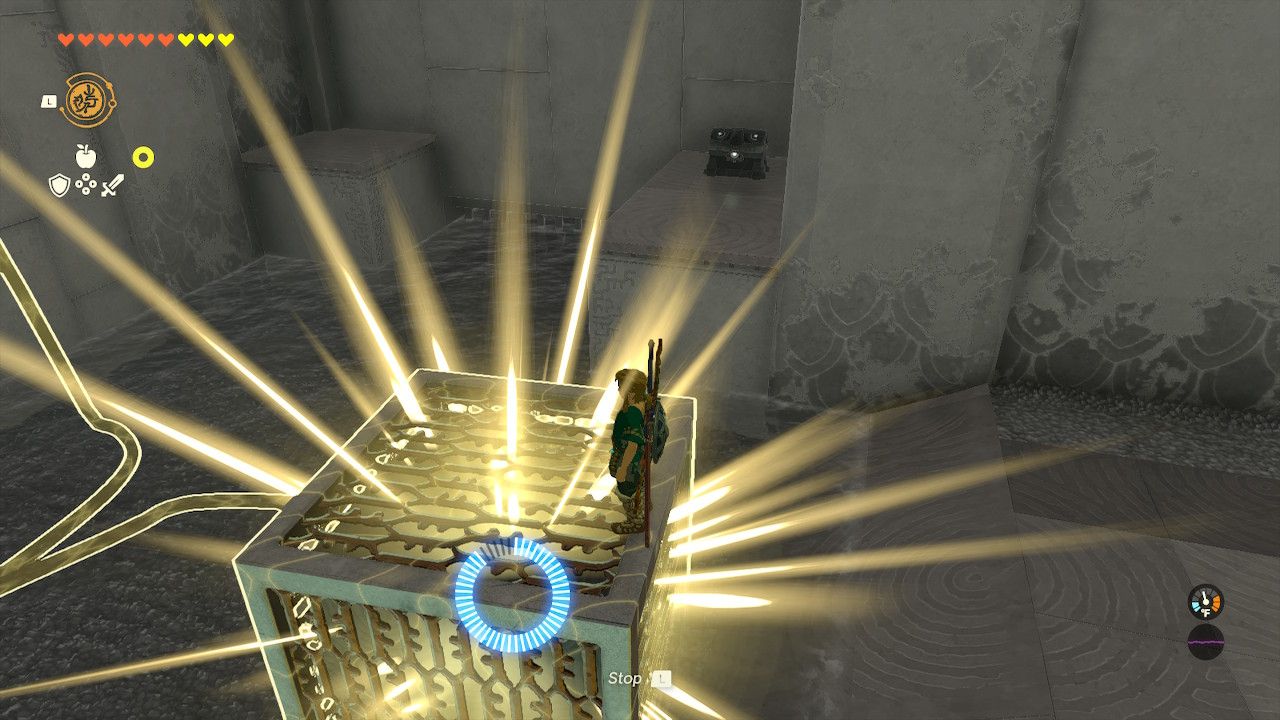 Link Uses Recall To Stop Box While He Prepares To Jump To Chest In The Legend of Zelda Tears of the Kingdom