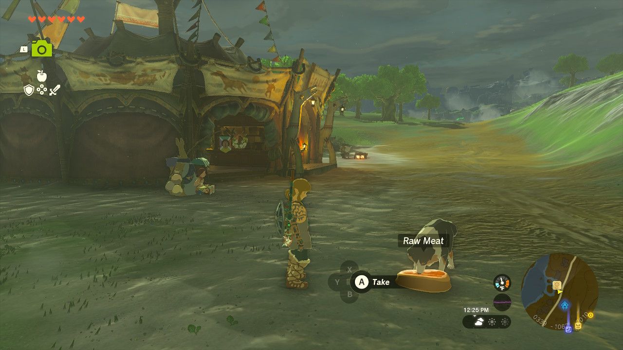 Dog At Stable Eats Raw Meat Link Dropped in The Legend Of Zelda Tears Of The Kingdom.