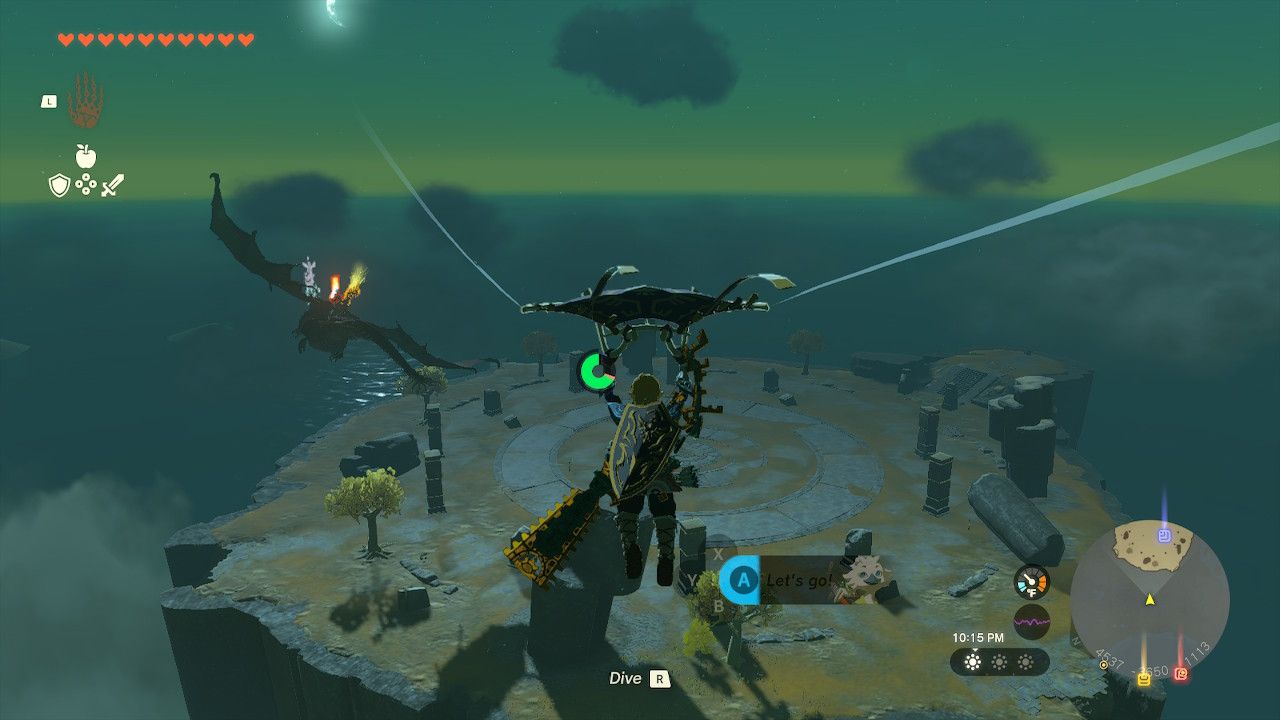 Link Paraglides Toward King Gleeok In Necluda Sky