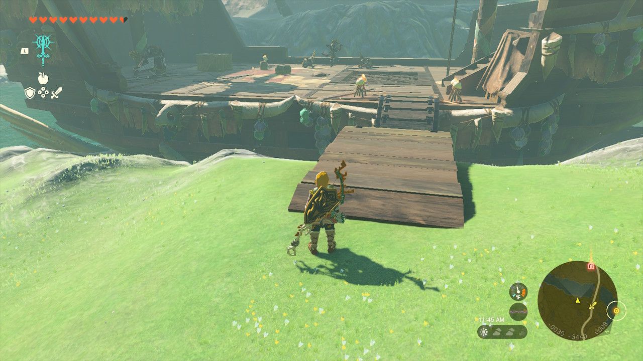 Link Stands In Front Of Flaxel And Looks At Broken Ship Bridge