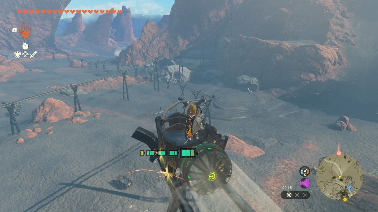 The Legend Of Zelda: Tears Of The Kingdom Link Rides Rail Cart North From Goron City