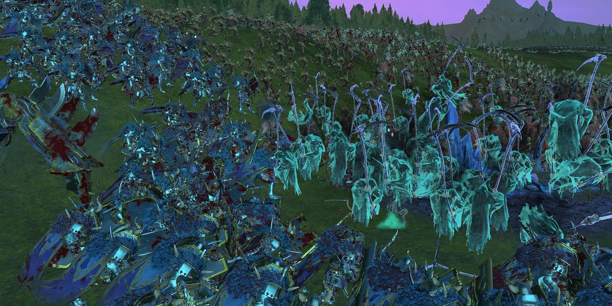 Total War: Warhammer 3 - Chaos Warriors Of Tzeentch Fighting Cairn Wraiths