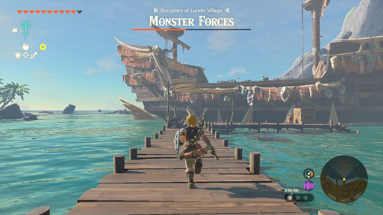 Link Runs Toward Pirate Ship Full Of Monster Forces