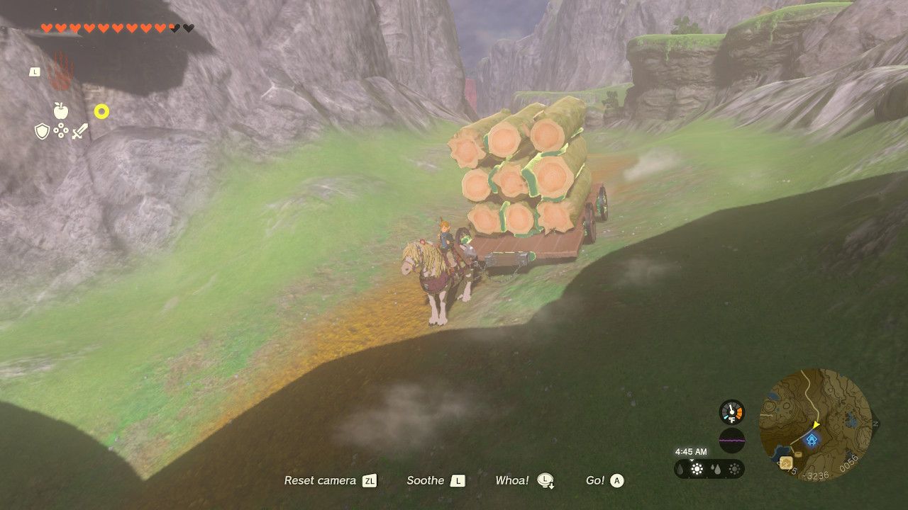 Link Rides Horse Pulling Cart With Nine Logs