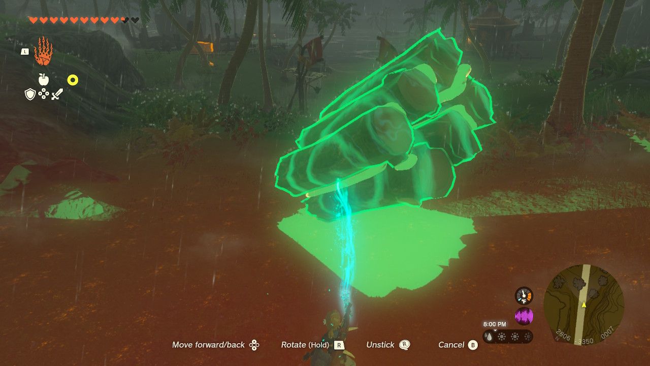 Link Uses Ultrahand To Take Logs Back To Lurelin Village On Foot