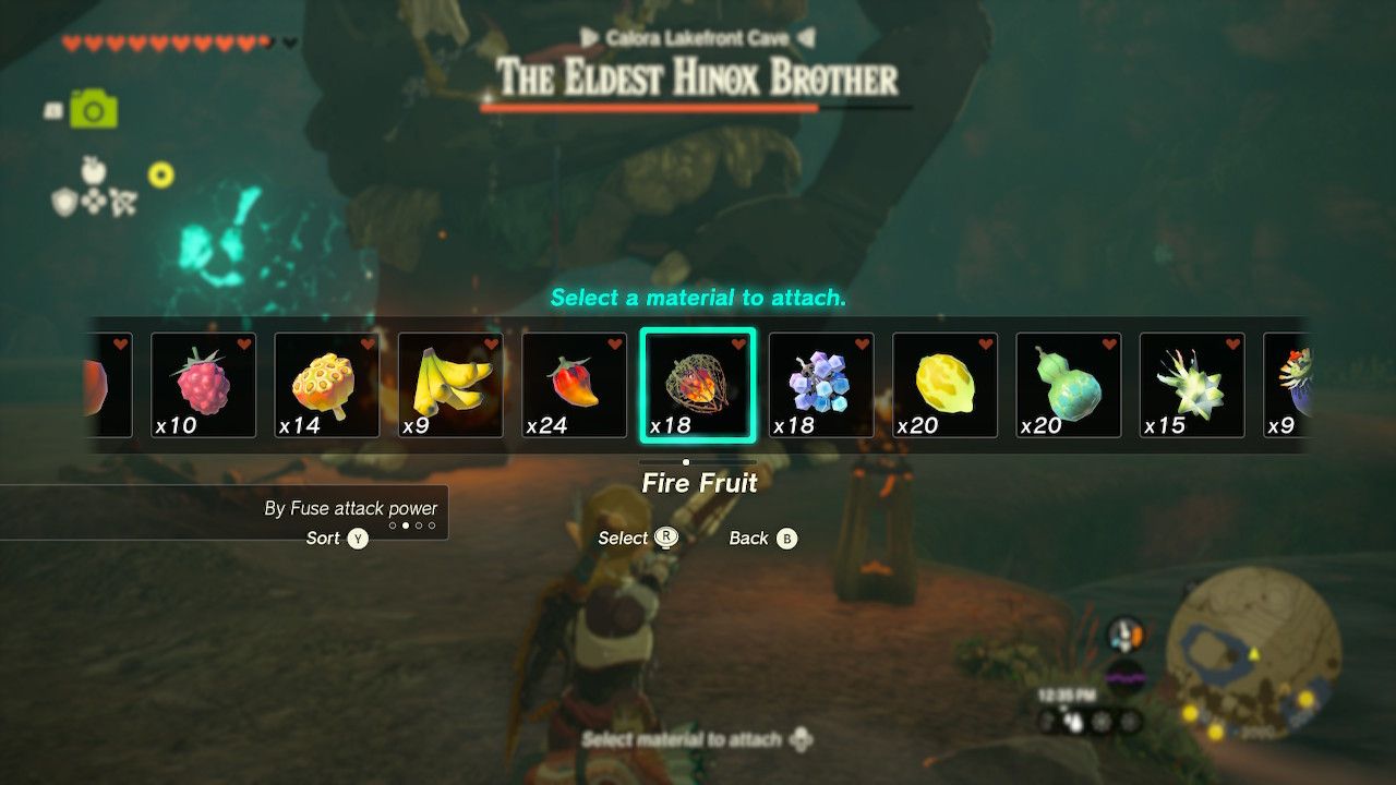 The Legend Of Zelda: Tears Of The Kingdom Link Uses Fire Fruits To Burn Off Eldest Hinox Brother Leg Guards