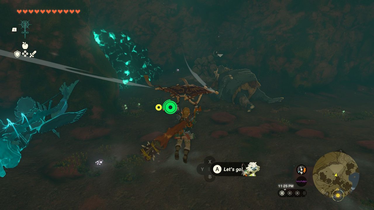 The Legend Of Zelda: Tears Of The Kingdom Link Glides To Middle Hinox Brother Sleeping And Prepares To Draw Bow