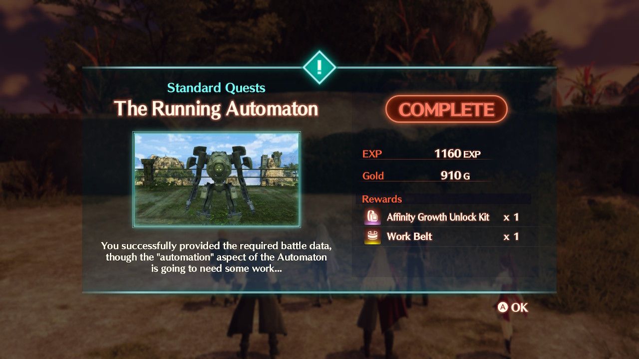 The complete screen for the Running Automaton quest in Xenoblade Chronicles 3: Future Redeemed.