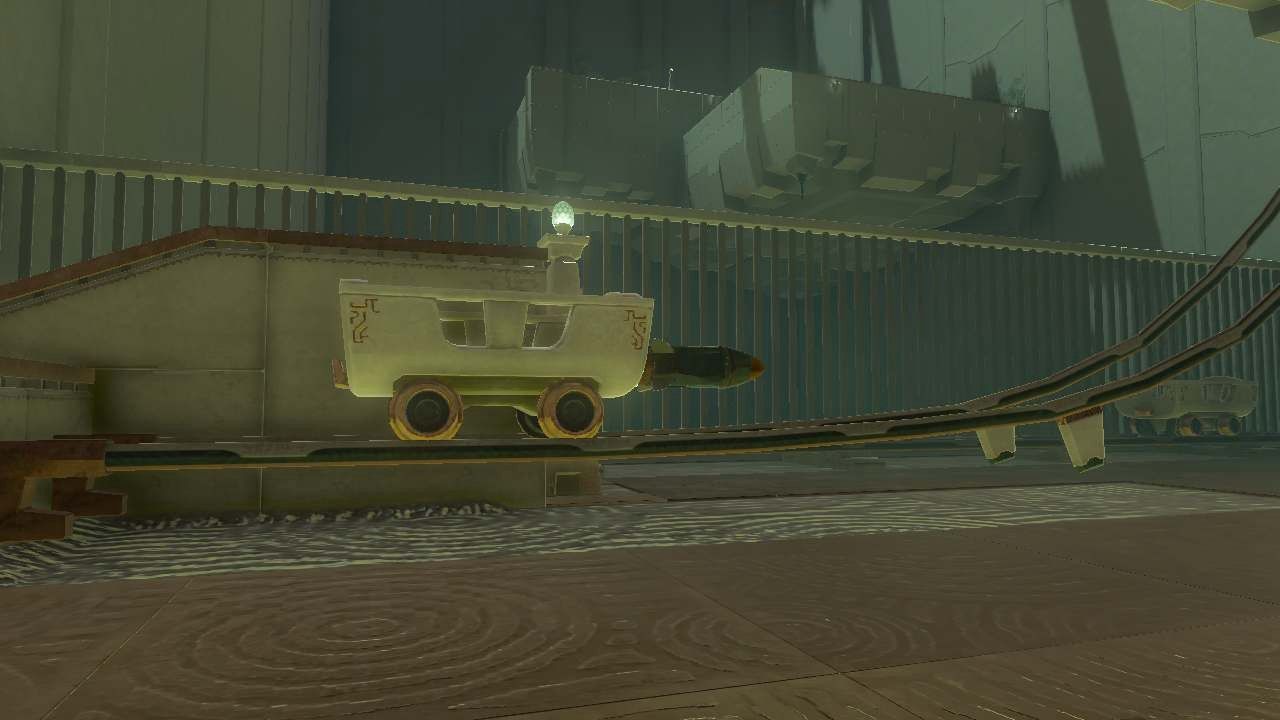 A minecart with a Zonai rocket attached to the front in The Legend of Zelda Tears of the Kingdom