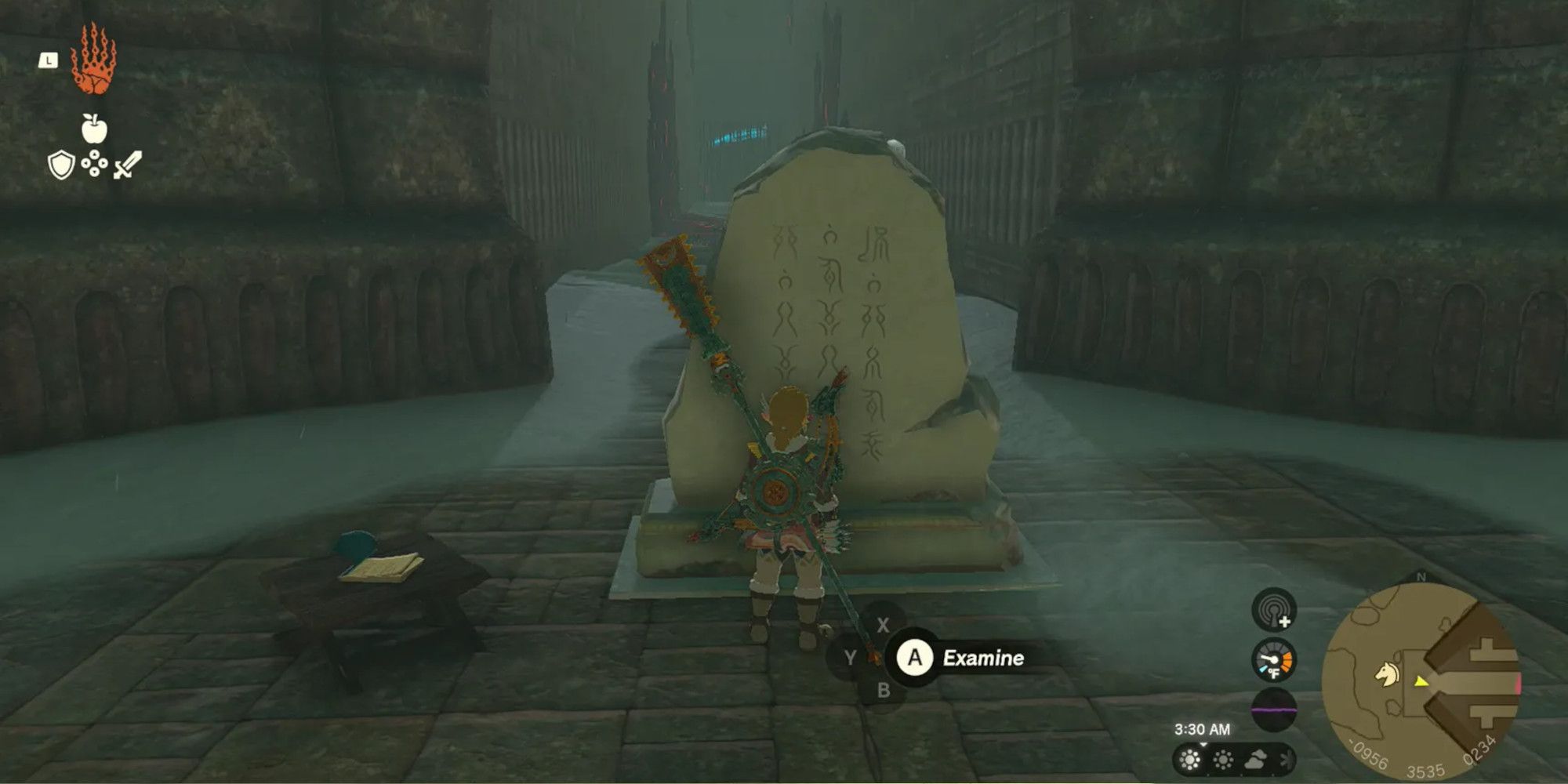 A screenshot from Legend of Zelda: Tears of the Kingdom before the Mayaotaki shrine