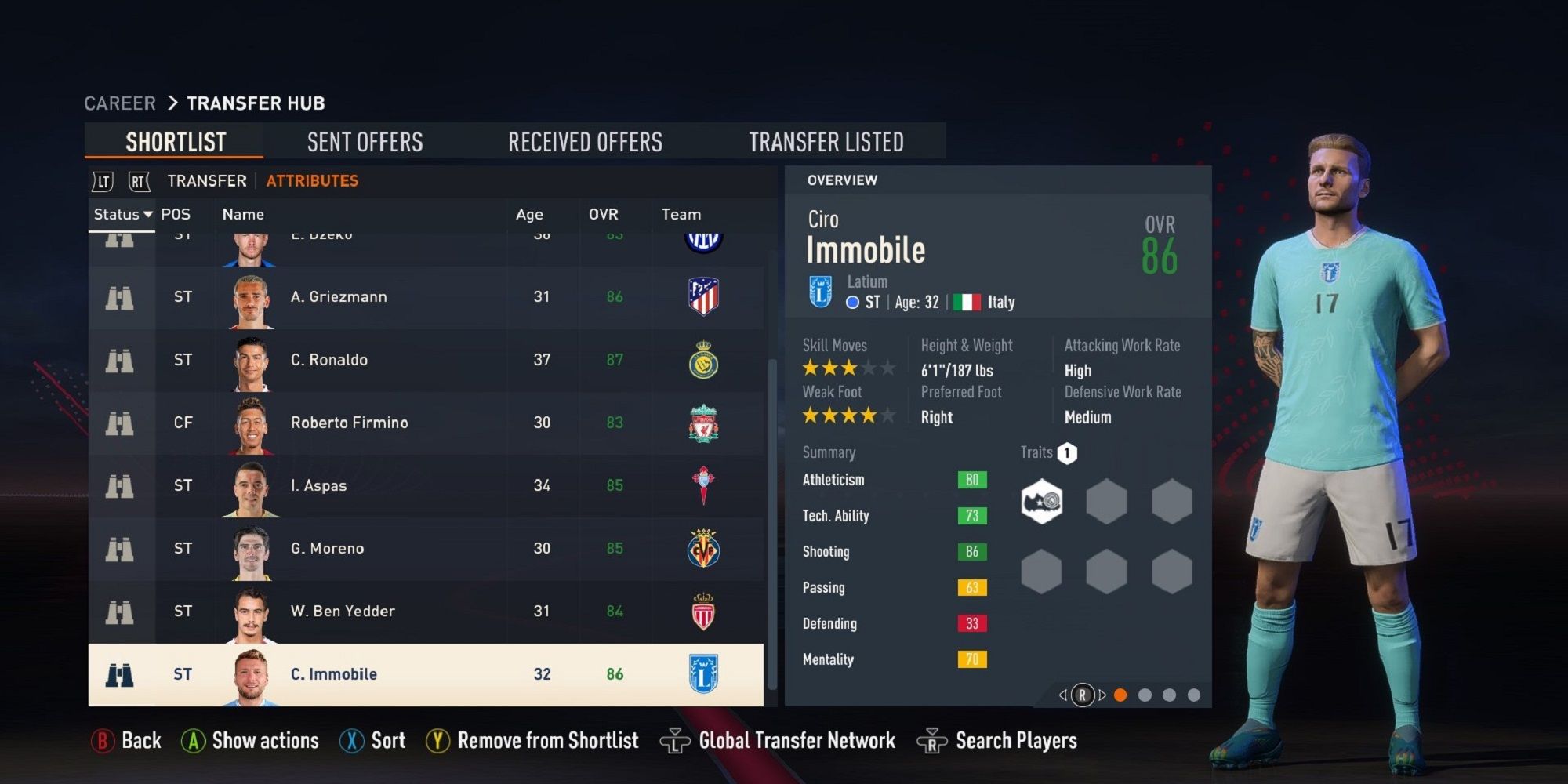 A screenshot of Ciro Immobile in FIFA 23