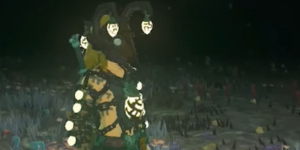 Link standing in a cave with the miners gear in The Legend of Zelda: Tears of the Kingdom the video game