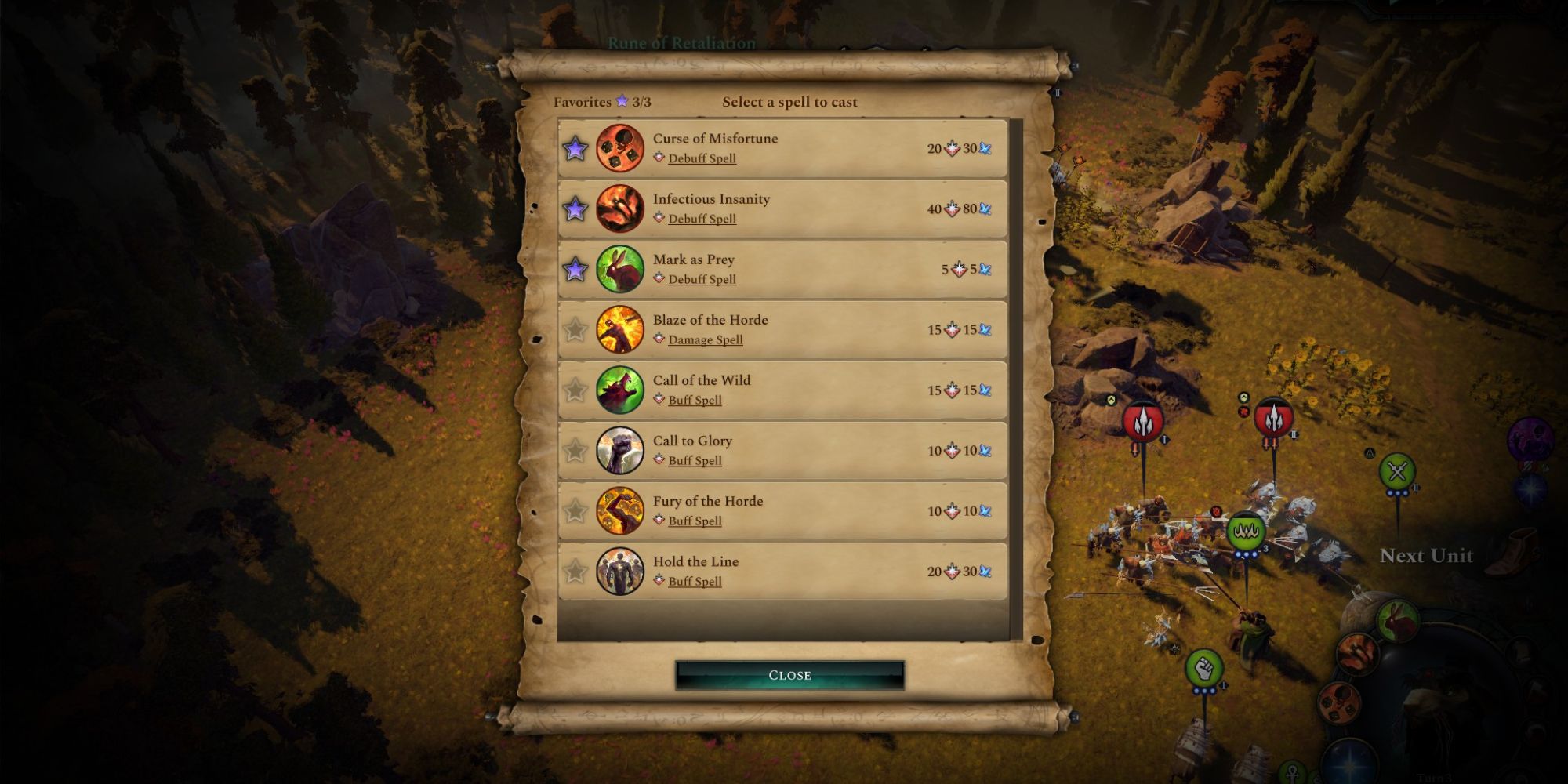 the interface for casting spells during comabt in age of wonders 4