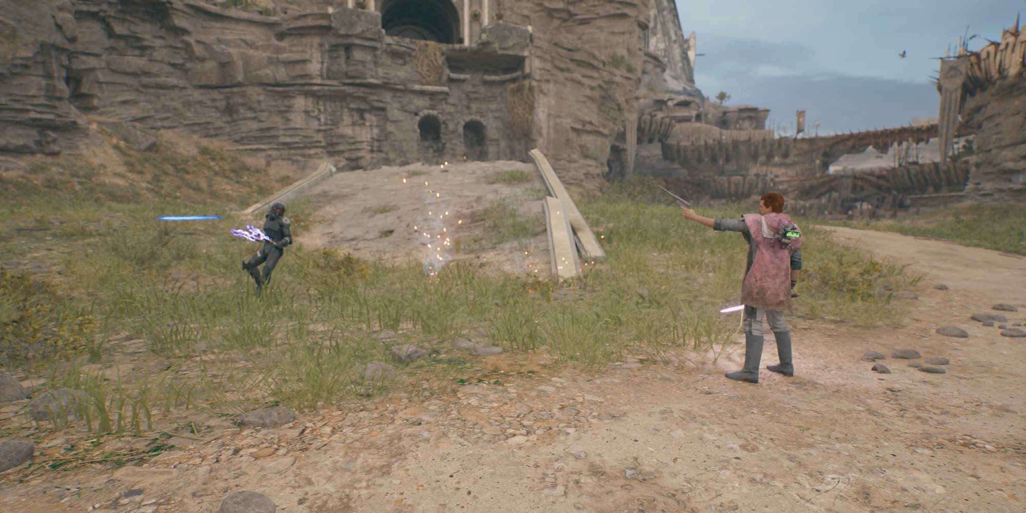 Cal Kestis fires his blaster at a Purge Trooper in Star Wars Jedi: Survivor.