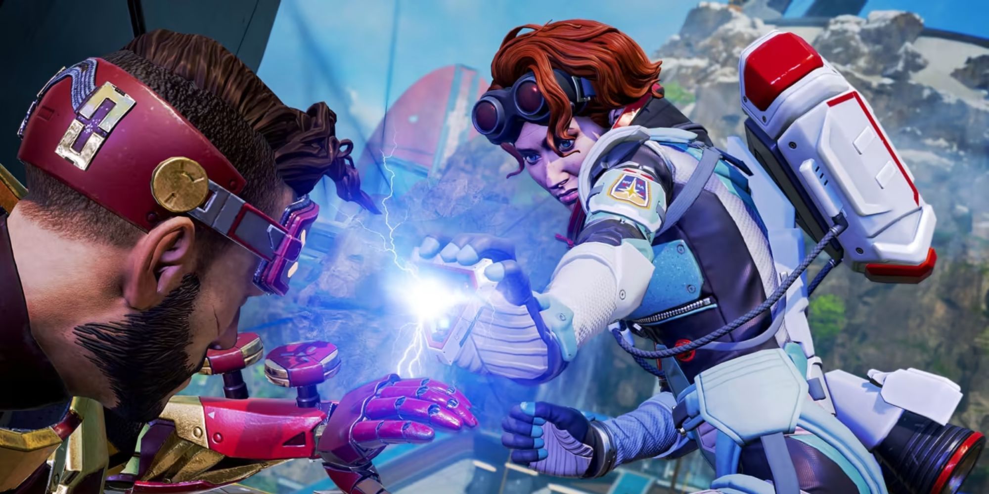 Horizon from Apex Legends using an ability against Mirage