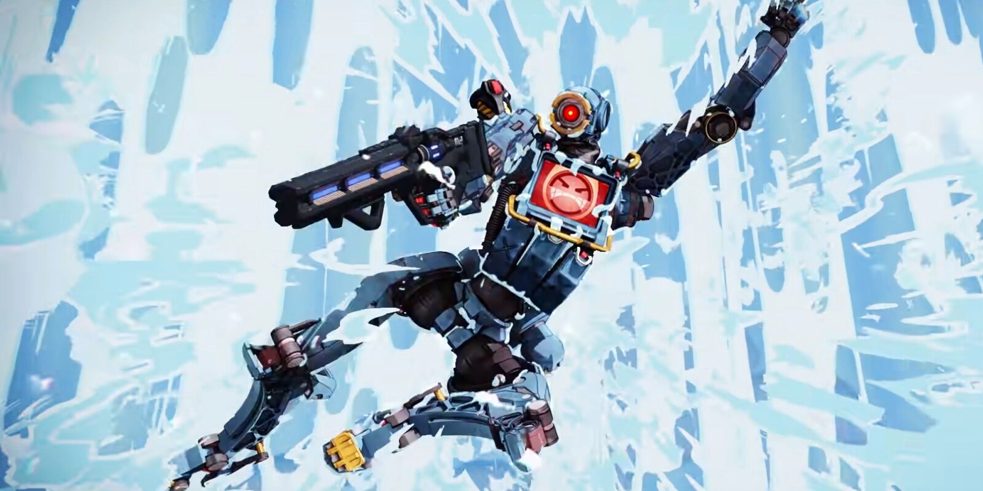 Pathfinder using its rope while aiming its gun in an artistic background.