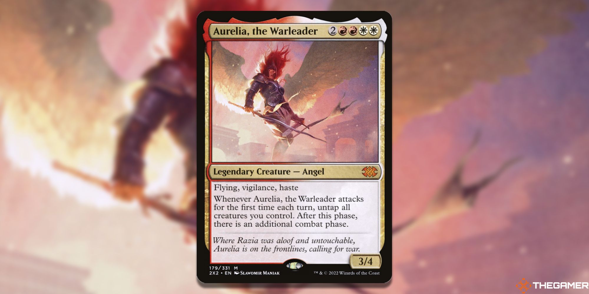 Image of the Aurelia, the Warleader card in Magic: The Gathering, with art by Slawomir Maniak